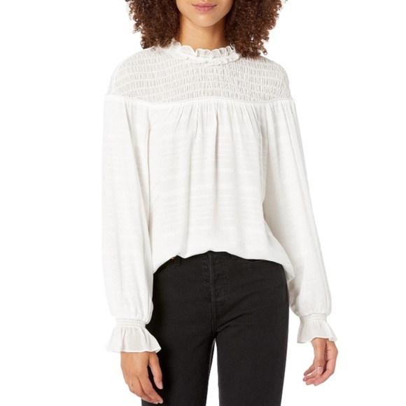 Ramy Brook Josephine Ivory White Smocked Ruffle Top Long Sleeve Size XS - Picture 1 of 6